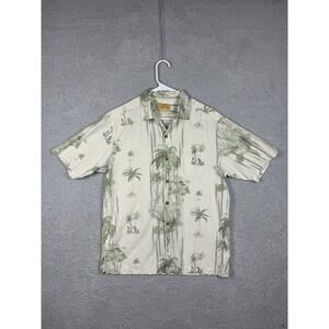 Tommy Bahama Silk Shirt Men's M‎ Beige Palm Tree Print Camp Button Front